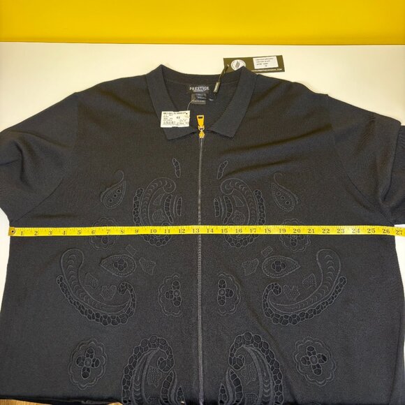 Prestige Original Mens Full Zip Collar T Shirt Size 4X Black Lace Paisley Dressy - Picture 7 of 10